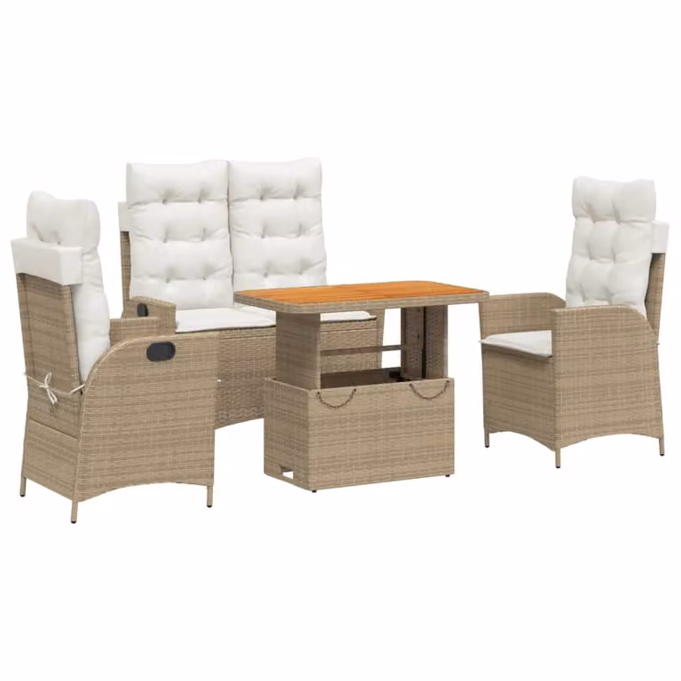 Set da Pranzo da Giardino 4 pz con Cuscini Beige in Polyrattan