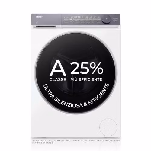 Haier I-Pro Serie 7 Plus, Lavatrice a carica frontale 8 KG, Libera Installazione, Classe A-25%, 1400 giri, Opzione Vapore, 14 programmi, App hOn, Smart Dosing, 85x60x44P cm, Bianca - HW80-B14979T