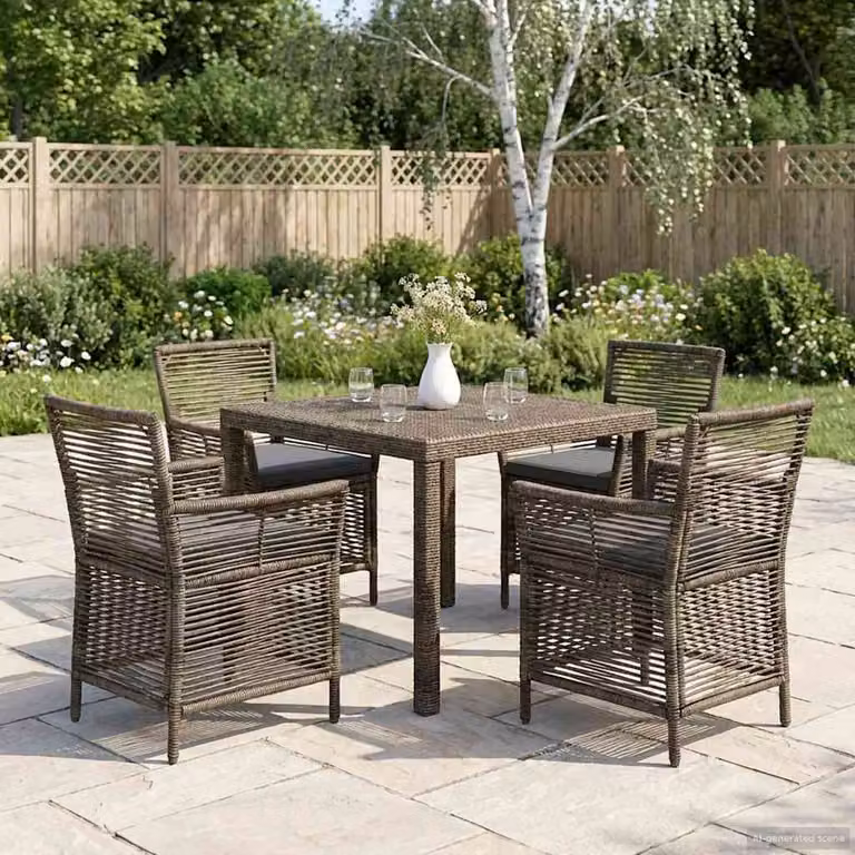 Set di 4 sedie da esterno vidaXL in polyrattan grigio con cuscini e braccioli