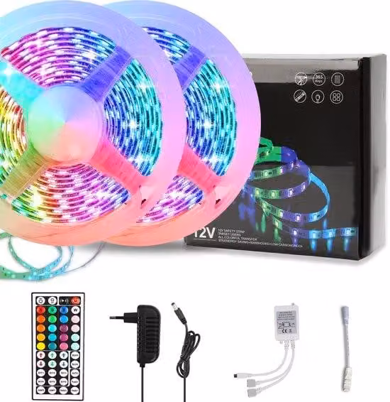Strisce LED 5050 RGB - Strisce LED da 10 metri - Dimmerabili - Illuminazione RGB - Telecomando a 44 tasti - Autoadesive - Alimentazione a batteria