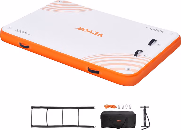 Darsena gonfiabile galleggiante, 2,43 x 1,52 m, piattaforma gonfiabile per banchina, tappetino antiscivolo per banchina galleggiante in acqua con borsa per il trasporto portatile e scaletta staccabile, piattaforma galleggiante a isola per piscina
