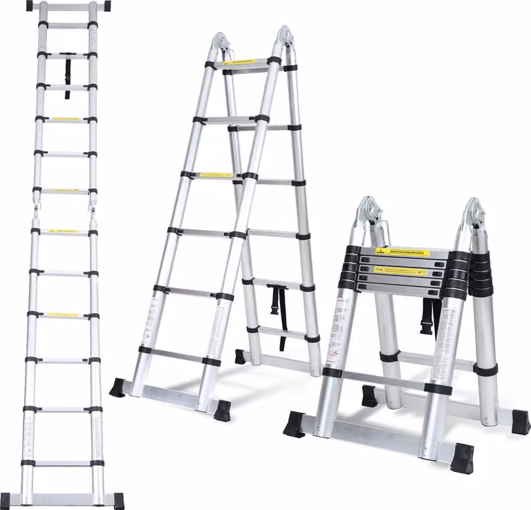 Jayseuw scala telescopica professionale 3,8M in alluminio argento portata 150kg scala multiuso piedini in gomma antiscivolo