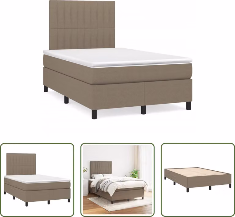 The Living Store Letto a molle con materasso Taupe 120x190 cm in tessuto