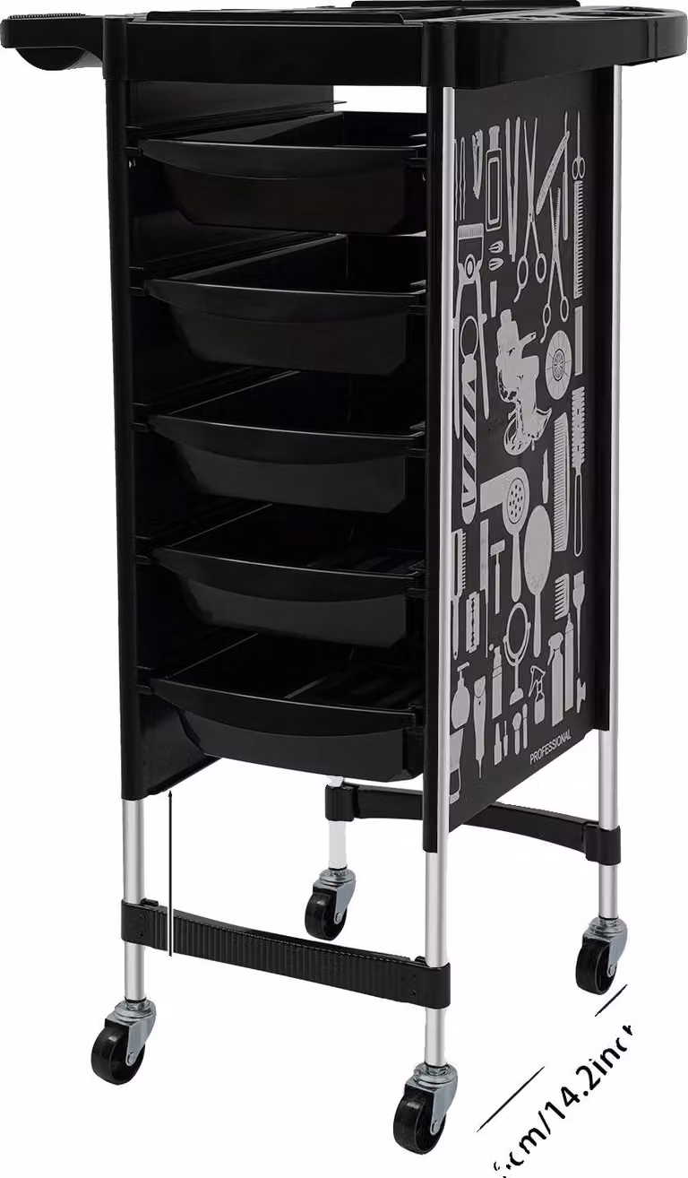 Carrello da salone, 5 cassetti, alta capacità di carico, nero