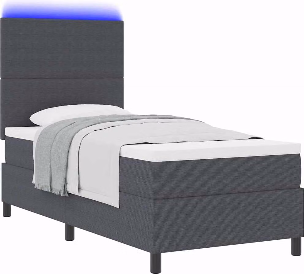 Letto a Sorgente LED Grigio Scuro e Bianco 90 x 190 cm