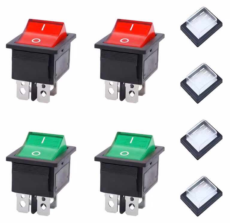 Interruttori a levetta, 4 pezzi, 4 poli, impermeabili, 250V/16A, rosso/verde