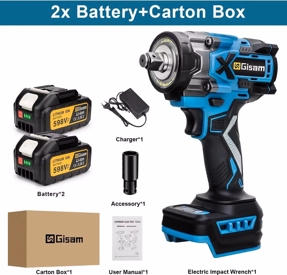 Avvitatore a impatto a batteria - senza spazzole, senza fili - attacco quadrato da 1,27 cm - 900 Nm - 6000 giri/min - 18 V - 2 batterie - scatola