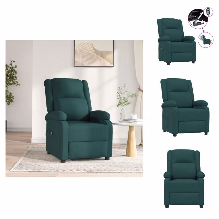 vidaXL Poltrona relax elettrica in tessuto verde scuro - Poltrona