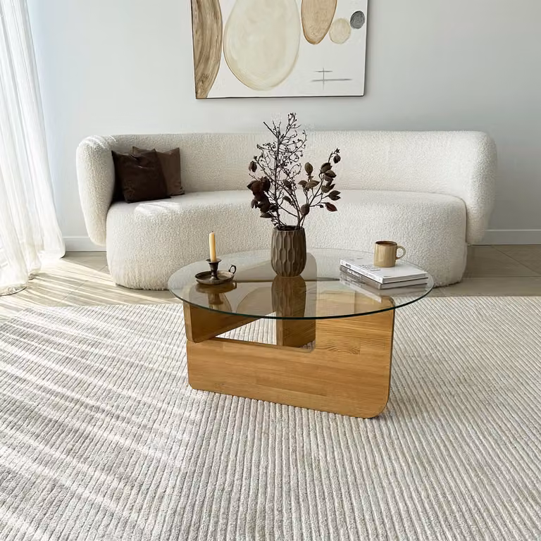 Skye Decor, Mia - Rovere, trasparente, tavolino, rovere, vetro temperato al 100%, 75 x 75 x 35 cm