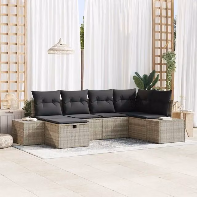 Set Divano da Giardino 6 pz Grigio chiaro polyrattan 3359381