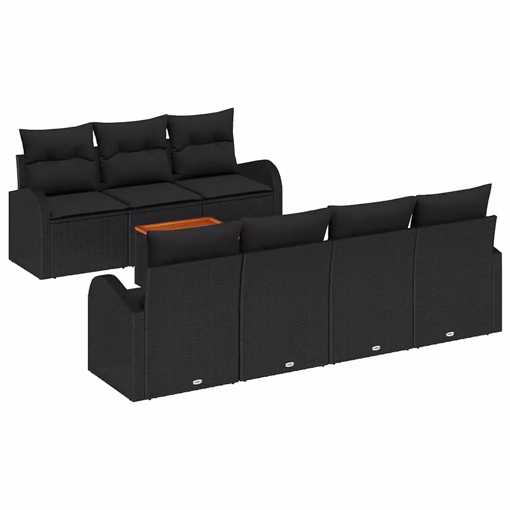 Set Divano da Giardino vidaXL 8 Pezzi in Polyrattan Nero con Cuscini e Contenitore per Archiviazione – 2