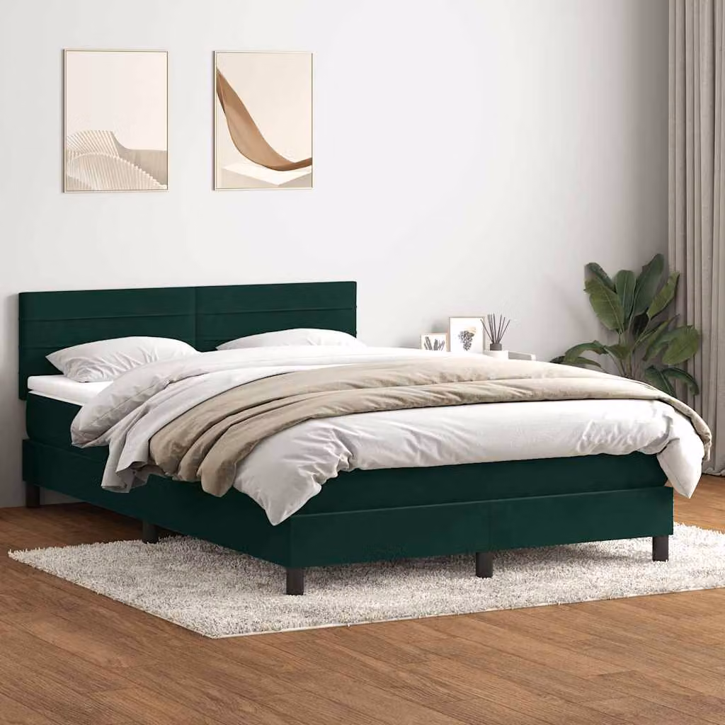 vidaXL Giroletto a Molle con Materasso Ibrido in Velluto Verde Scuro L: 160 cm, P: 220 cm, H: 88 cm