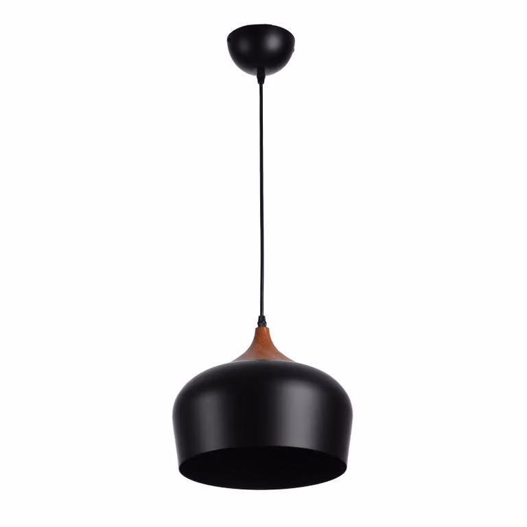 Lampada a sospensione moderna da 35 cm - fusto in legno e cupola industriale, E27, ideale per isola della cucina, sala da pranzo, soggiorno, bar o corridoio