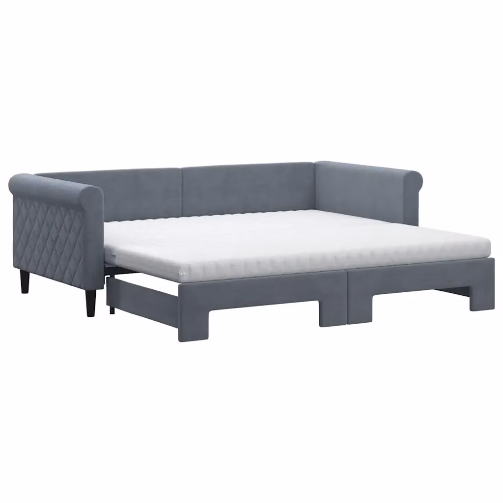 Divano Letto Estraibile vidaXL in Velluto Grigio con Cassetto per Soggiorno e Camera da Letto L/P/H: 219 x 90 x 68 cm – 2