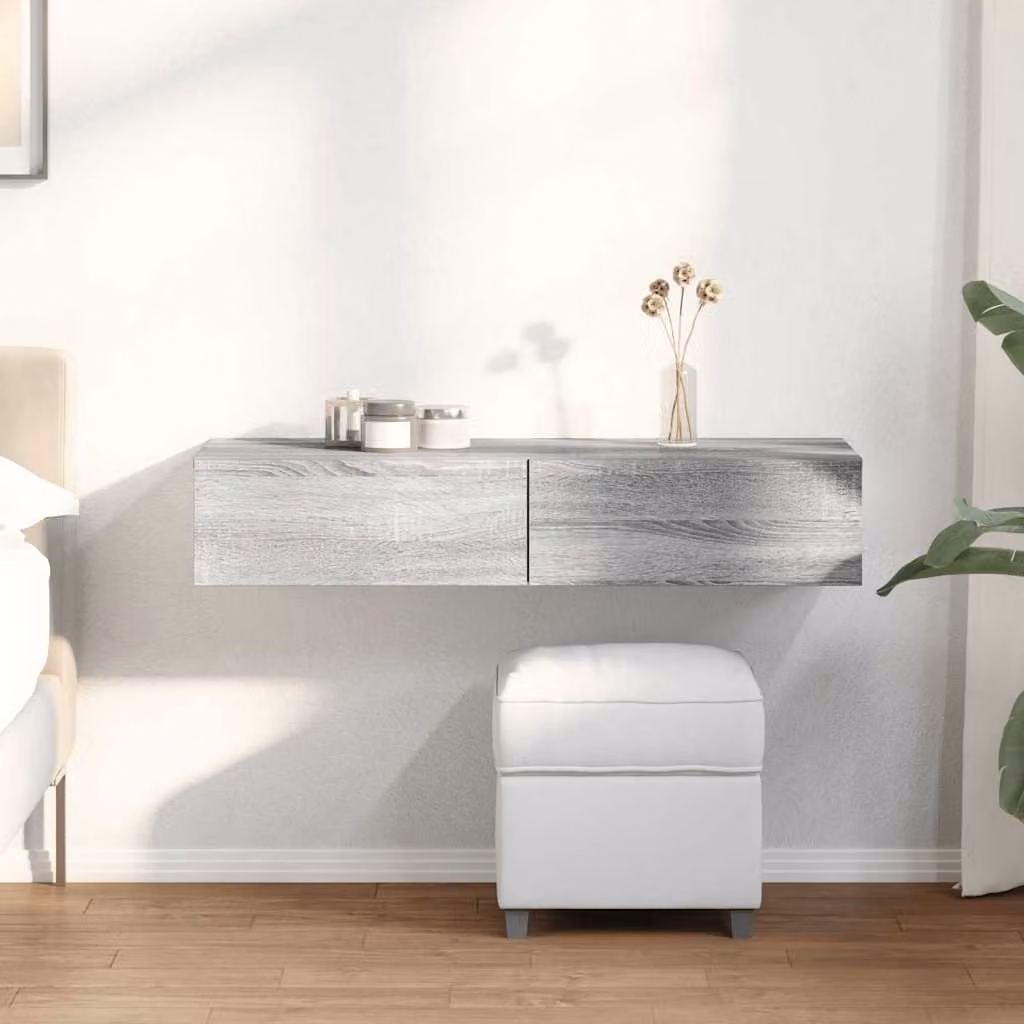 Scaffale a Parete con Cassetti vidaXL Grigio in MDF Moderno L 100 cm x P 36 cm x H 19 cm