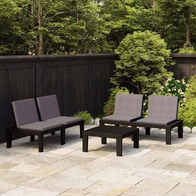 vidaXL Set da Giardino Moderno con Divano a 2 Posti, Tavolino e Cuscini in Plastica Grigio Antracite
