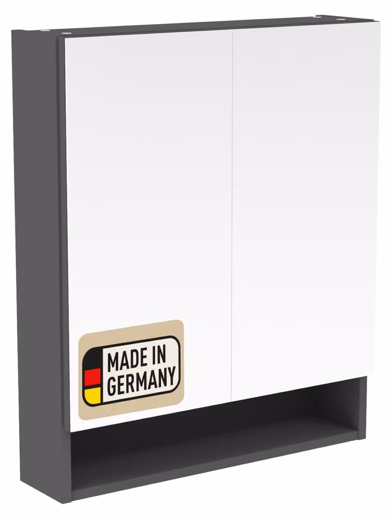 Probus Basic, mobiletto specchio da 60 cm, colore antracite – Mobile moderno per il bagno, con due ante