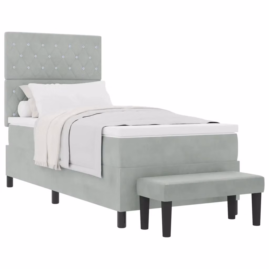 Letto a molle moderno vidaXL con testiera in velluto grigio, L/P/H: 90 x 200 cm – 2