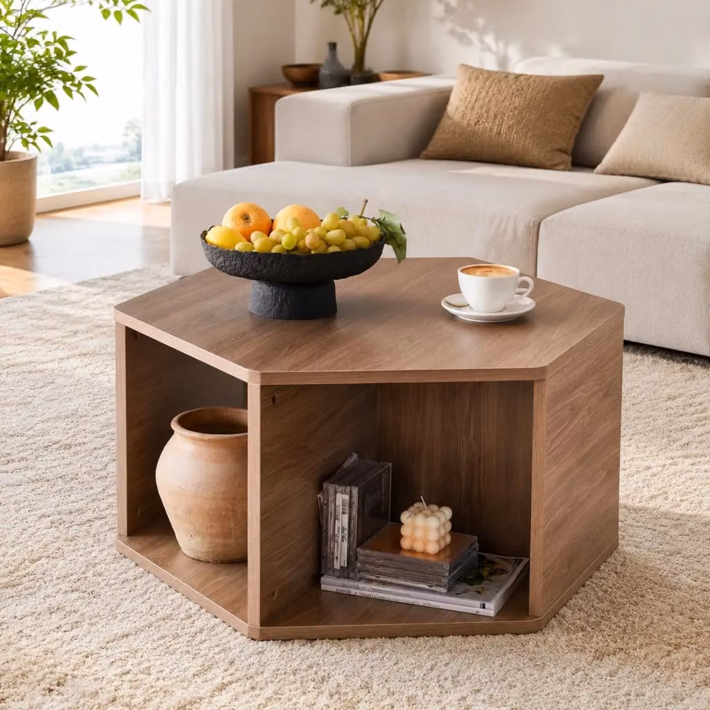 Tavolino basso moderno Mivray in MDF marrone con finitura opaca e design quadrato