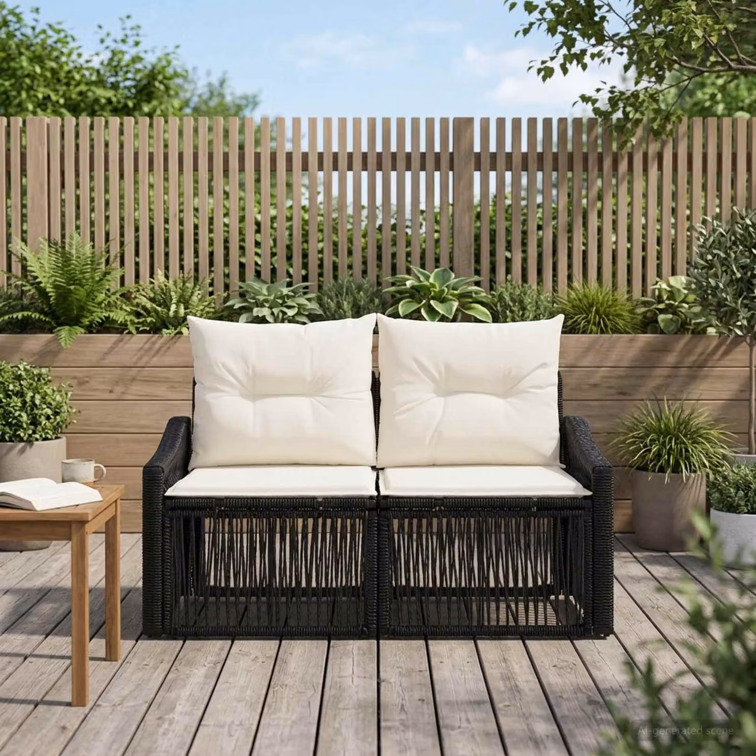 Divano da giardino a 2 posti vidaXL in rattan nero e metallo