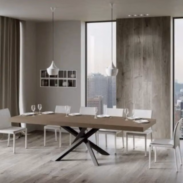 Tavolo allungabile moderno Ityhome Volantis Premium color beige con gambe antracite L: 180-284 cm, P: 90 cm, H: 77 cm