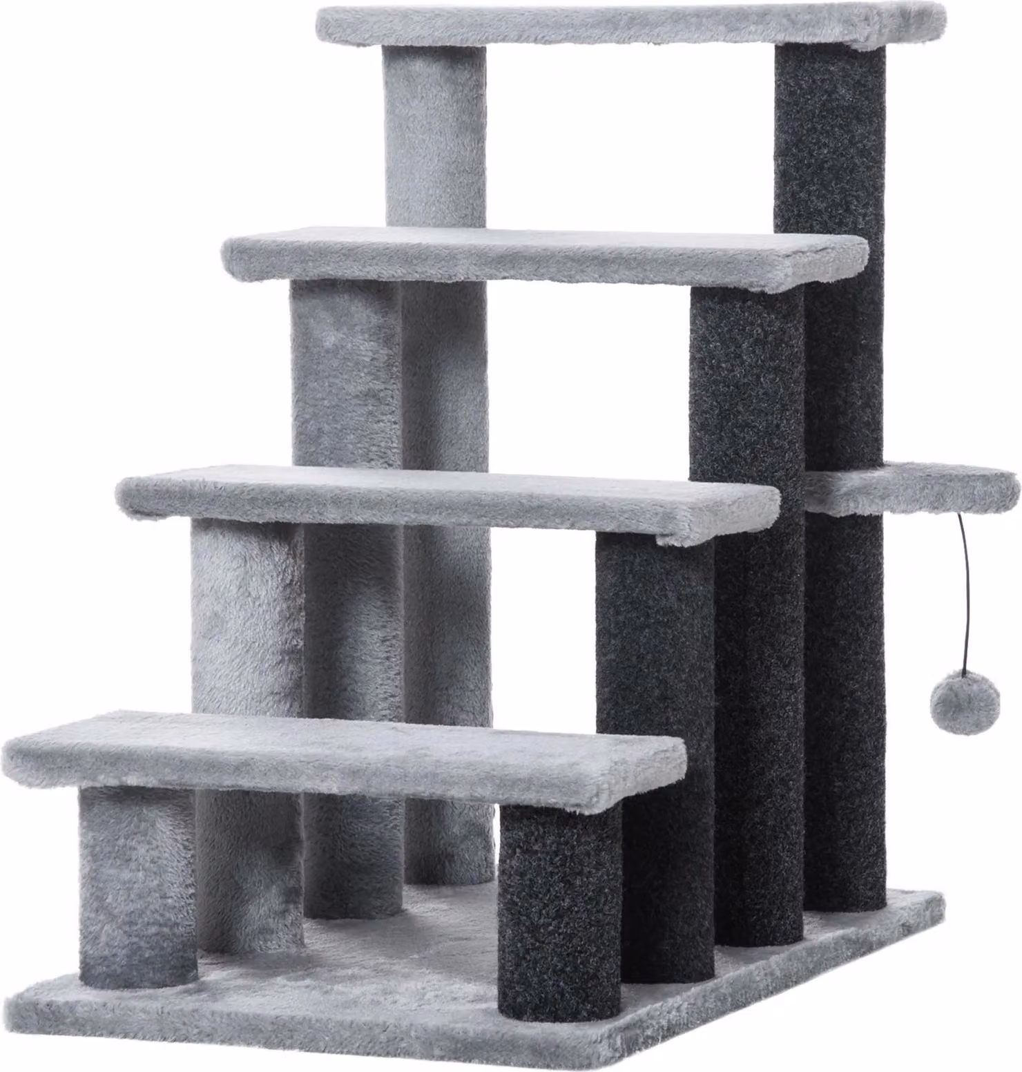 Scala per gatti - Tiragraffi a scala per gatti - 4 livelli - Colonnine tiragraffi in legno rivestite in juta - Rivestimento in morbido peluche - Pallina - Grigio