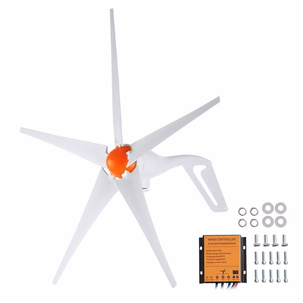 turbina eolica da 500 W - Generatore eolico a 12 V - Generatore eolico a 5 pale con controller MPPT - Direzione del vento regolabile e velocità del vento di partenza di 2,5 m/s - Adatto per casa, fattoria, case mobili, barche.