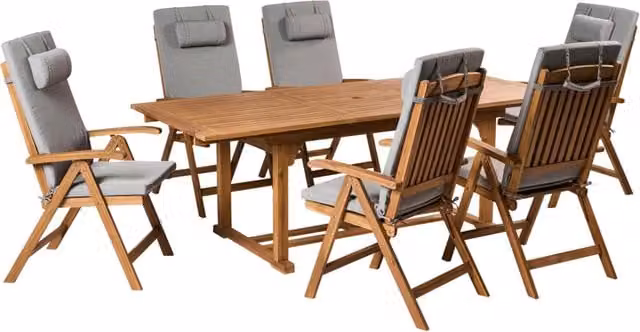 Set da pranzo da giardino BELIANI in legno di acacia con tavolo rettangolare e 6 sedie pieghevoli, colore marrone e grigio