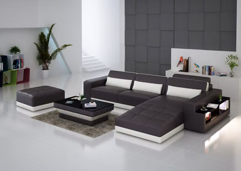 Ledersofa Couch Wohnlandschaft Eck Garnitur Design Modern Sofa mit USB Ecksofa