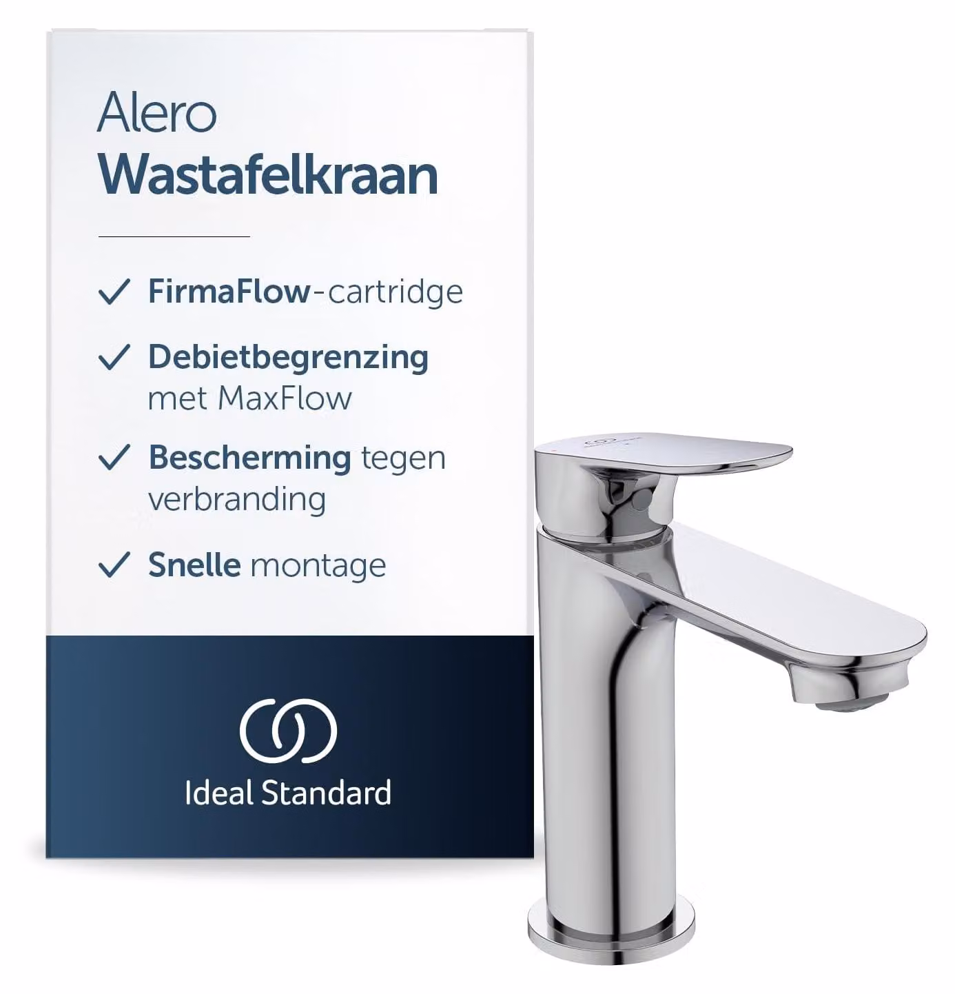 Rubinetto per lavabo, altezza del beccuccio 100 mm, azionamento a pressione, finitura cromata