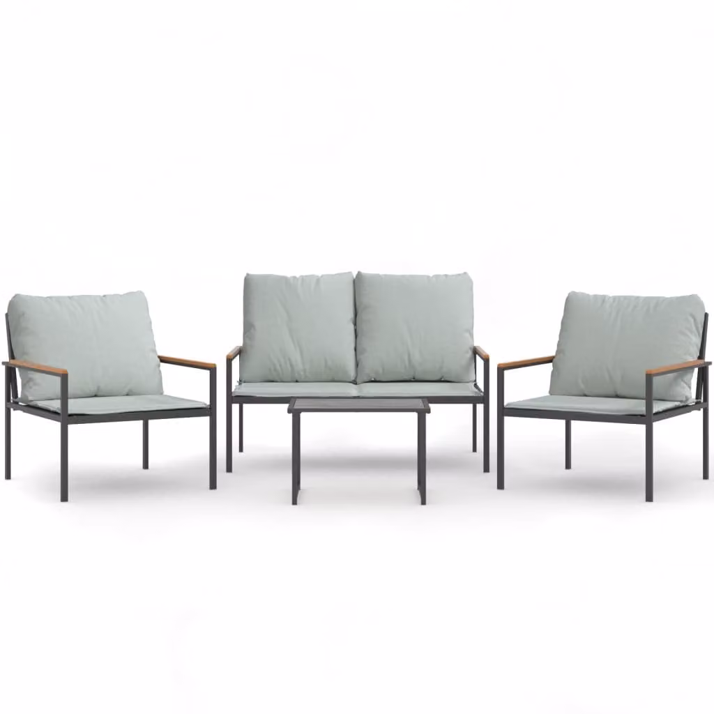Set Salotto da Giardino 4 pz con Cuscini in Acciaio Antracite