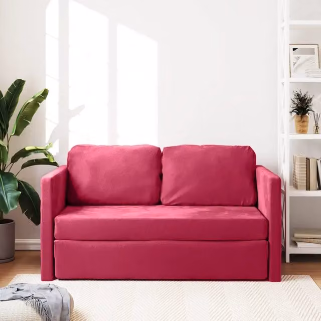 Divano Letto da Terra 2 in 1-Sofa Letto-Daybed Rosso Vino 122x204x55cm Velluto