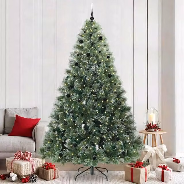 Albero di Natale artificiale moderno vidaXL verde con 300 LED luce bianca calda in PE e PVC, Altezza: 240 cm – 1