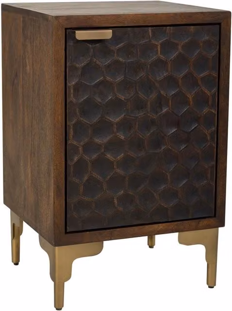 Comodino in legno e metallo con 1 porta marrone 40x35x60.