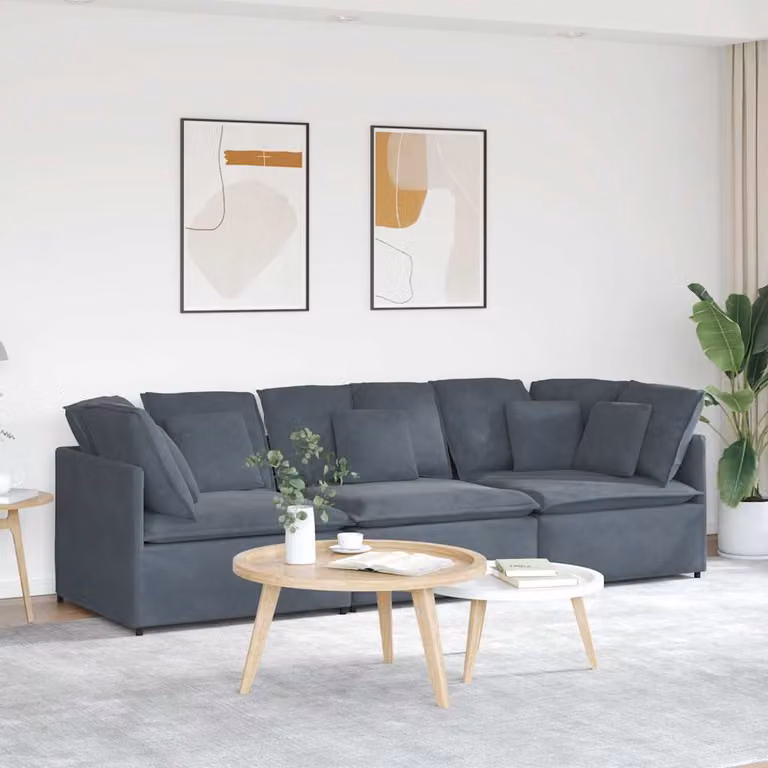 vidaXL Divano Modulare in Velluto Grigio con Cuscini e Struttura in Metallo e Legno