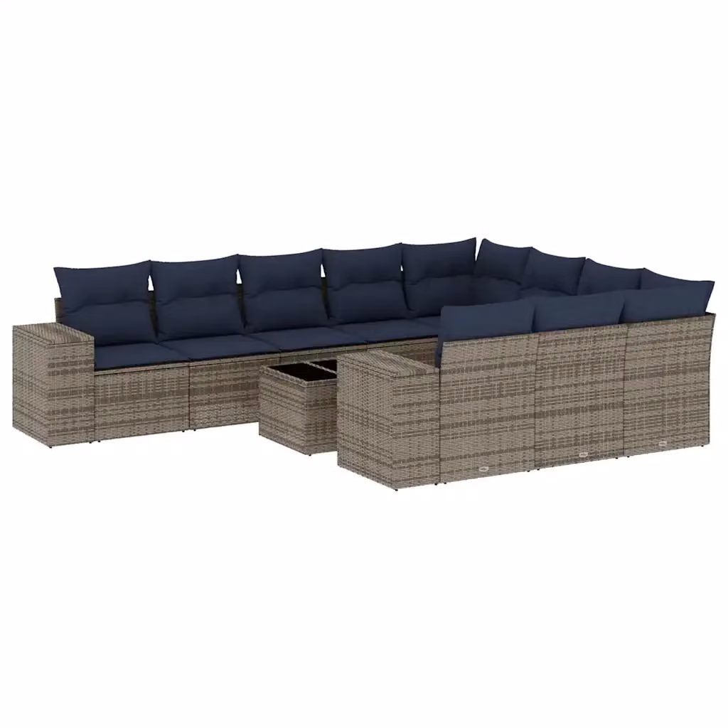 Set di divani da giardino a L vidaXL in polyrattan grigio con 11 pezzi e cuscini inclusi – 2