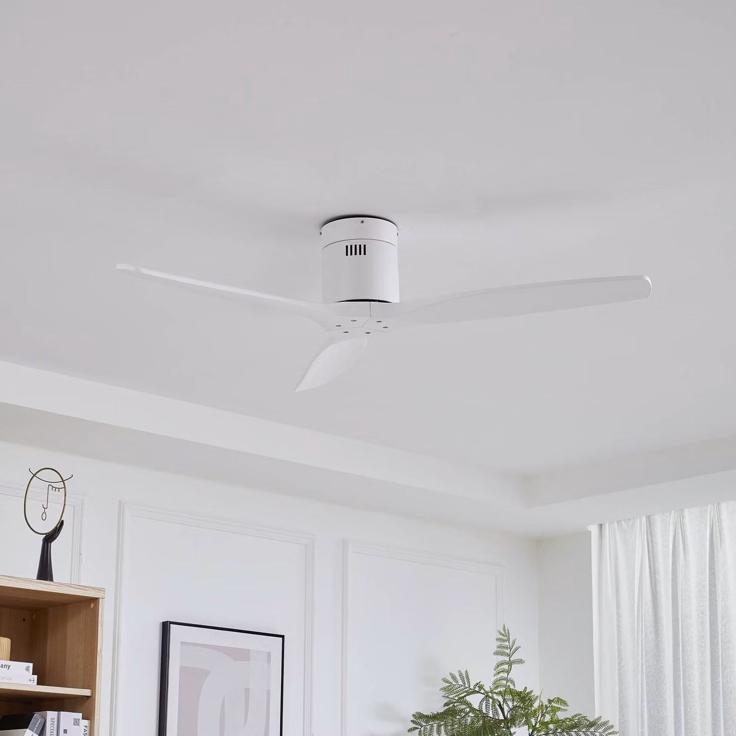 Ventilatore da soffitto Lucande Vindur, bianco, DC, silenzioso Vindur, Bianco / Opale, Soggiorno / Sala da pranzo, Metallo, Moderno
