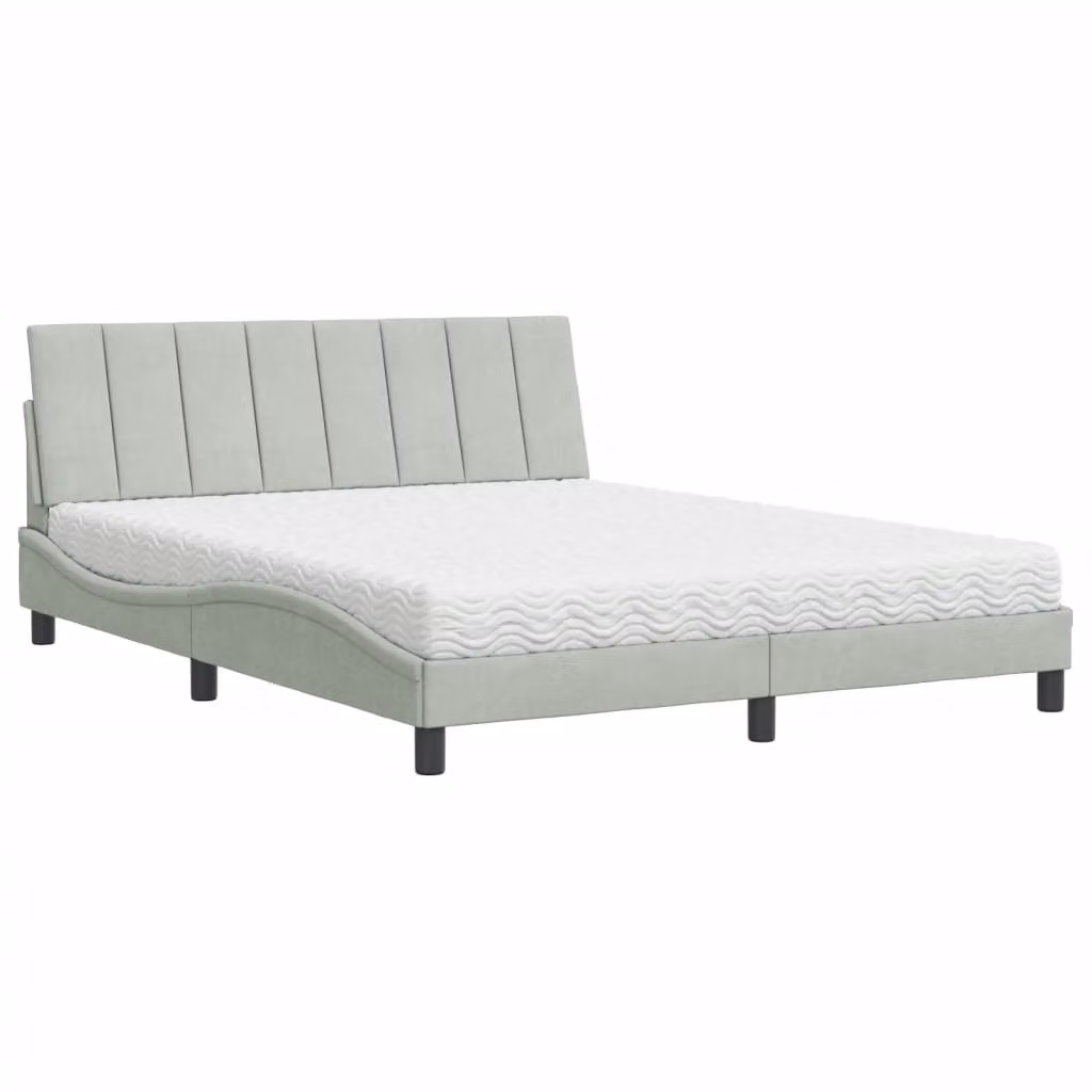 Letto con Materasso Hanko Grigio Chiaro 160x200 cm in Velluto