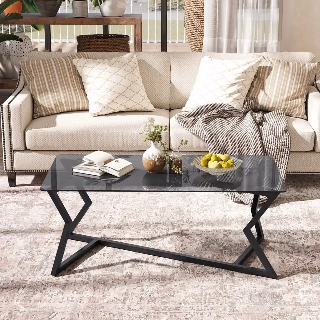 Tavolino da caffè rettangolare moderno DESIGN IN con piano in vetro temperato lucido e struttura in metallo, ideale per soggiorno o ufficio, L: 110 cm, P: 55 cm, H: 44,5 cm – 2