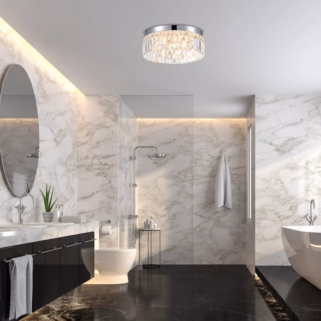 Plafoniera da bagno Sybil Rabalux in vetro trasparente e metallo cromato, Ø 35 cm, 6xG9, IP44 – 2