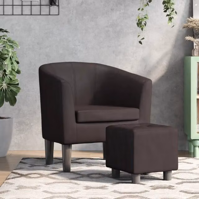 Poltrona a Pozzetto-Poltroncina con Poggiapiedi Marrone in Similpelle 687462