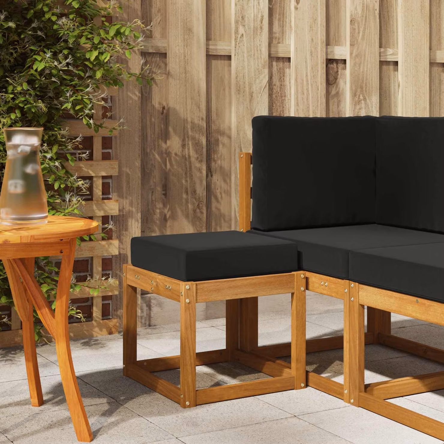 vidaXL Sgabello da Esterno Moderno in Legno di Acacia Massello Naturale con Cuscini, L/P/H: 43 x 37 x 37 cm