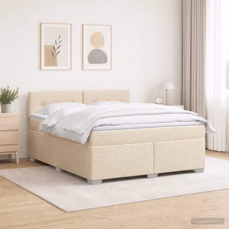 Letto con Box Spring, Materasso Ibrido e Illuminazione LED vidaXL, Colore Crema, L/P: 160 x 200 cm