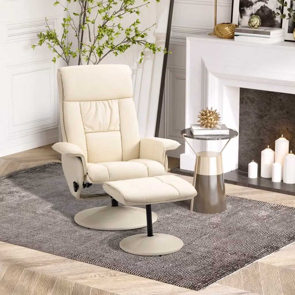 EasyComfort Poltrona Relax Reclinabile con Seduta Girevole 360 e Pouf Poggiapiedi, Beige, L: 78 cm, P: 84 cm, H: 110 cm – 2