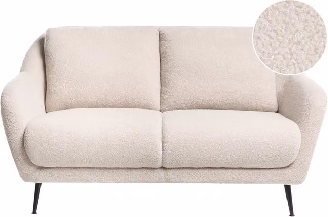 Divano 2 posti Boucle beige Gambe nere in ferro con braccioli Seduta spessa Stile moderno Soggiorno