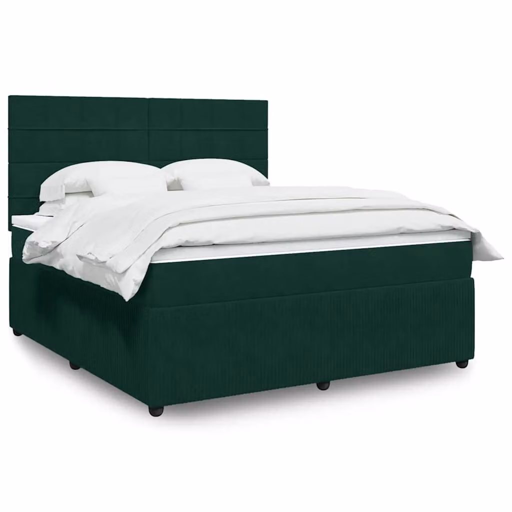 vidaXL Giroletto a Molle con Materasso in Velluto Verde Scuro L/P/H: 180 x 200 cm – 1