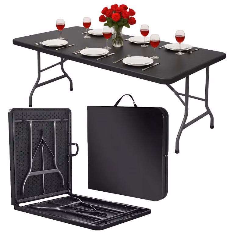 Tavolo da giardino pieghevole 180 cm – Nero – Tavolo da banchetto – HDPE – Trasportabile – 6–8 persone