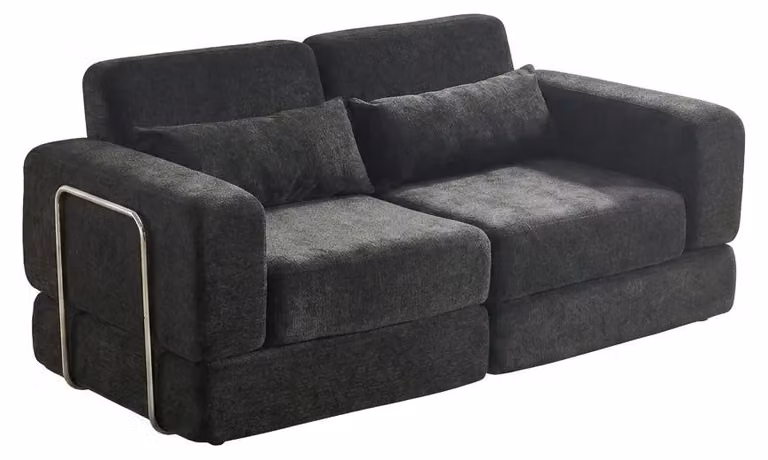 Divano letto pieghevole, 1,8 metri - Modulare - 4 in 1 - A forma di L - Schienale imbottito - Nero