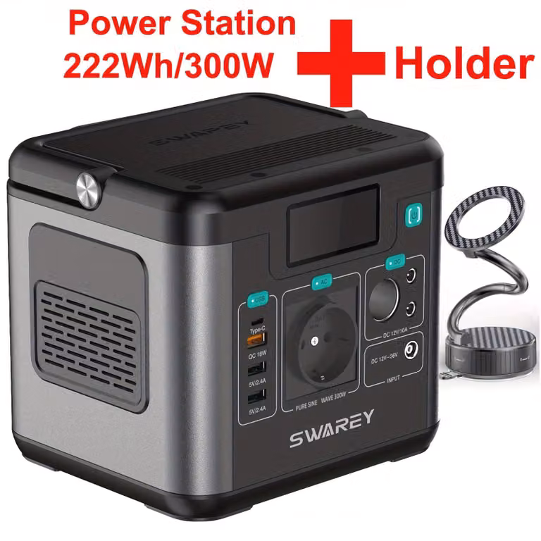 Centralina portatile SWAREY | Batteria al litio da 222 Wh, uscita AC da 300 W (picco 600 W), porta USB-C da 65 W, power bank solare per attività all'aperto, campeggio e viaggi