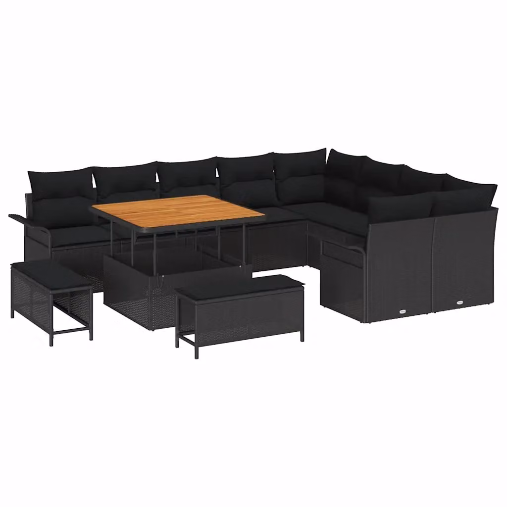 Set Divano da Giardino Moderno vidaXL con Cuscini e Tavolino Nero – 2